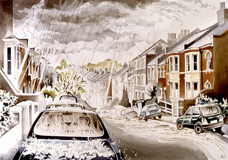 Sudden Downpour in NW5 District  Watercolour  47 x 66 cm  SOLD