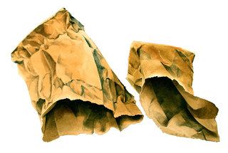 Two Recumbent Brown Bags  Watercolour  52 x 71 cm  £1300