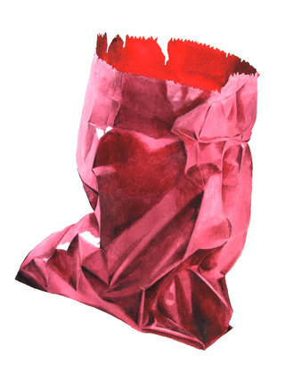 Red Waxed Screw Bag  Watercolour  71 x 52 cm SOLD