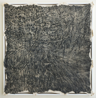 ぼくらの毛のもの（致命傷）, "Fur of ours(wound)", mixed media (fake fur, acrylic, thread on cotton canvas), 152 x 146cm, 2018.
