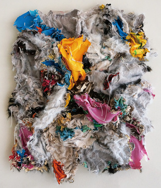 あいつらのうわべ（禿げたノーブルたち）, mixed media (fake fur, acrylic, thread on  canvas), 76 x 63cm, 2019.