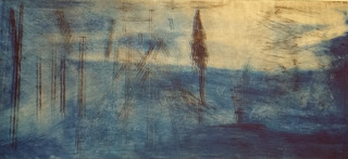 Sans titre, point sèche sur acier, Aquawash noir RSR et bleu, 35x16, EU, 2023